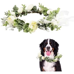 Dog Wedding Flower Collar Dog Flower Crown Wedding Adjustable Green Eucalyptus Leaf Flower Wreath for Home Wedding Birthday Party Decor in Kuwait
