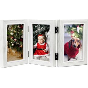 Trifold Picture Frame 4x6 Three Photo Collage Frame Hinged Foldable Frame for Tabletop,Gift for Mother,Friend