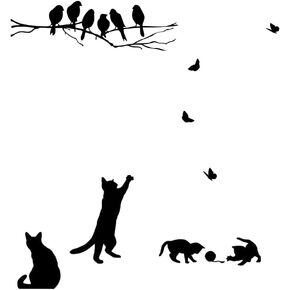 2 Sets Wall Decor Stickers, Black Cat and Tree Branches Birds Wall Art Decals, DIY Wallpaper Mural Home Decoration for Living Room, Bedroom, Farmhouse Decor in Kuwait
