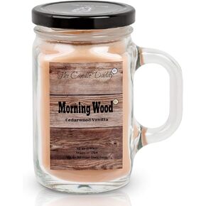The Candle Daddy Morning Wood Cedarwood Vanilla Candle - Funny Candle Makes Great Gift for Him - Vanilla Scented Mason Jar Gag Candle - 10.5 oz, 80 Hour Burn Time, Poured in Small Batches in USA