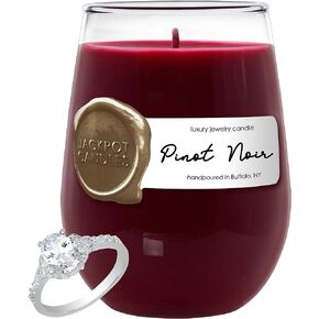 Jackpot Candles Pinot Noir Wine Glass Candle with Ring Inside (Surprise Jewelry Valued at 15 to 5,000 Dollars) Ring Size 6