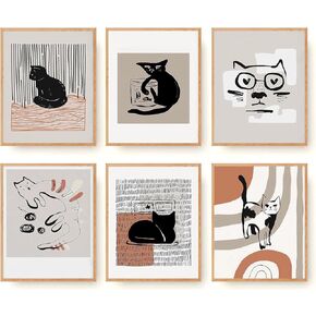 مطبوعات فنية جدارية تجريدية على شكل قطط، ديكور حائط عصري للقطط من منتصف القرن، ملصقات بوهو قطة ديكور للجدران، طباعة قماشية بسيطة لديكور القطط، ملصق قطة سوداء، فكرة هدية لمحبي القطط، لوحة قماشية in Kuwait