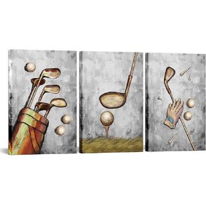 RyounoArt 3 Piece Golf Course Poster Wall Art Sport Canvas Painting Large Home Decorations Picture for Gym Living Room Wall Decor Framed in Kuwait