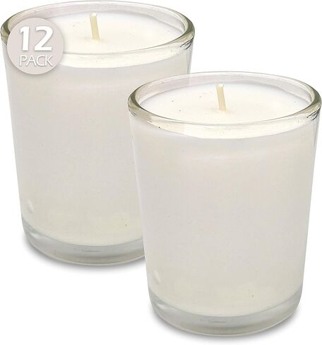 Hyoola White Votive Candles in Glass - Pack of 12 Votive Candle - 24 Hour Burn Time - Unscented Votive Candles - Glass Votives in Kuwait