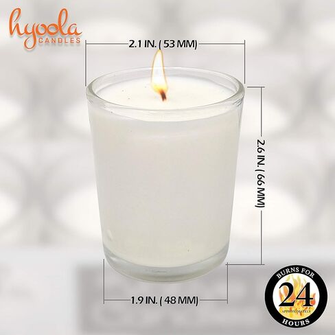 Hyoola White Votive Candles in Glass - Pack of 12 Votive Candle - 24 Hour Burn Time - Unscented Votive Candles - Glass Votives in Kuwait