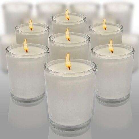 Hyoola White Votive Candles in Glass - Pack of 12 Votive Candle - 24 Hour Burn Time - Unscented Votive Candles - Glass Votives in Kuwait