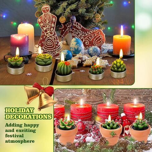Treela 18 Pcs Succulent Cactus Tealight Candles Handmade Tea Lights Baby Shower Plant Candle Gift with Mini Terracotta Clay Candle Holders for Home Birthday Christmas Wedding Party(Classic) in Saudi Arabia