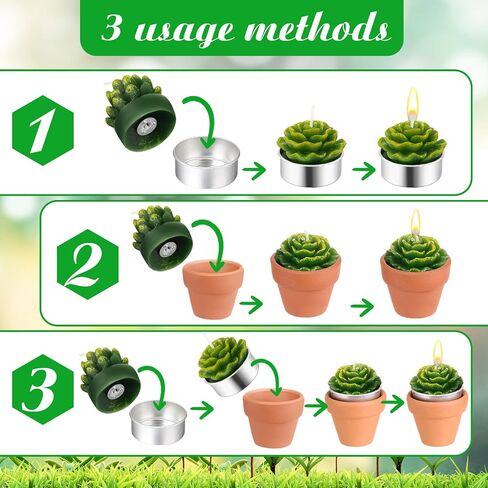 Treela 18 Pcs Succulent Cactus Tealight Candles Handmade Tea Lights Baby Shower Plant Candle Gift with Mini Terracotta Clay Candle Holders for Home Birthday Christmas Wedding Party(Classic) in Saudi Arabia