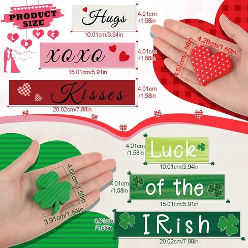 5 Pcs St. Patrick's Day and Reversible Valentine's Day Wood Signs Set Heart Shamrocks Self Standing Blocks Wooden Valentines Day Centerpieces for Table Kitchen Luck Valentine's Day Tiered Tray Decor in Saudi Arabia