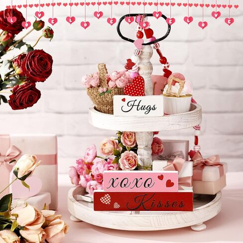 5 Pcs St. Patrick's Day and Reversible Valentine's Day Wood Signs Set Heart Shamrocks Self Standing Blocks Wooden Valentines Day Centerpieces for Table Kitchen Luck Valentine's Day Tiered Tray Decor in Saudi Arabia