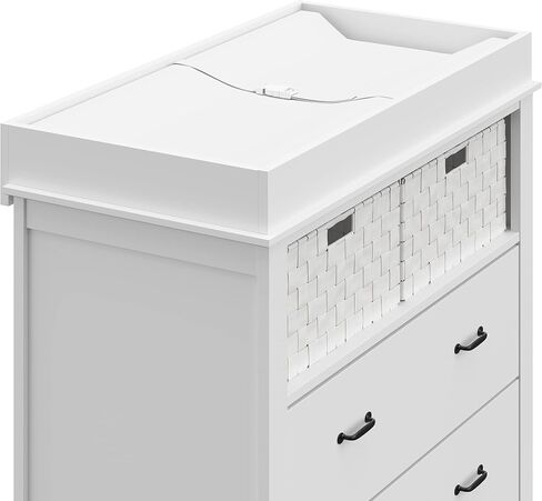 خزانة طاولة تغيير درجين من Storkcraft Forrest مع سلال، غطاء تغيير مرفق يناسب وسادة تغيير الحجم القياسي، درجين ورفين مفتوحين، أبيض in Kuwait