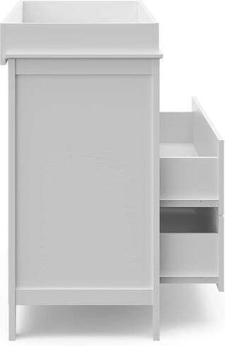 خزانة طاولة تغيير درجين من Storkcraft Forrest مع سلال، غطاء تغيير مرفق يناسب وسادة تغيير الحجم القياسي، درجين ورفين مفتوحين، أبيض in Kuwait