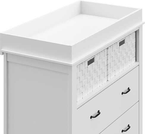 خزانة طاولة تغيير درجين من Storkcraft Forrest مع سلال، غطاء تغيير مرفق يناسب وسادة تغيير الحجم القياسي، درجين ورفين مفتوحين، أبيض in Kuwait