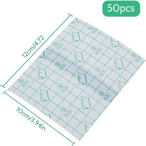 50 ورقة من ضمادات الوشم للعناية اللاحقة مقاومة للماء، ضمادات شفافة لشفاء الجلد الثاني، ضمادات واقية، ضمادات لاصقة، شريط لاصق، ضمادات شفافة، شريط وشم (10 * 12 سم) in Kuwait