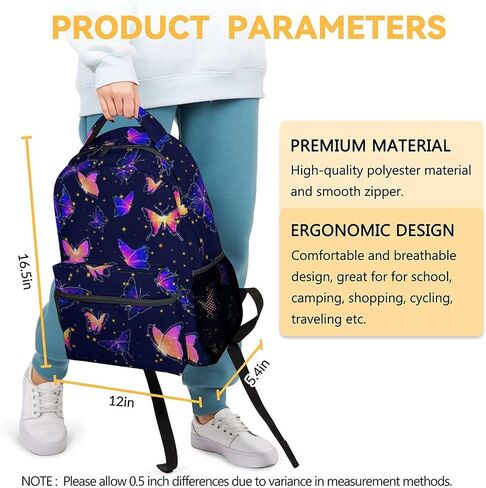 Butterfly School Backpack for Girls Boys, 16 Inch Backpacks for Kids Age 10-12, Fashion Lightweight Bookbag for Travel in Saudi Arabia