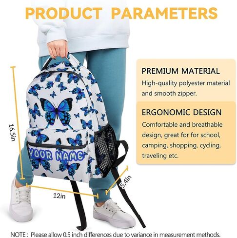 Butterfly School Backpack for Girls Boys, 16 Inch Backpacks for Kids Age 10-12, Fashion Lightweight Bookbag for Travel in Saudi Arabia