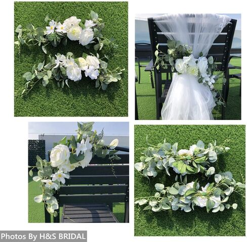 Wedding Arch Flowers,3Pcs Set White Rose Decorative Floral Swags, Artificial Greenery Eucalyptus Leaves Flower For Sheer Drapes, Wedding Chair, Arbor, Wedding Ceremony and Reception Arrangement in Kuwait