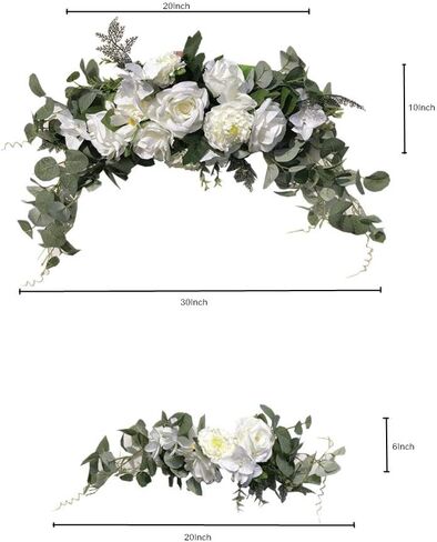 Wedding Arch Flowers,3Pcs Set White Rose Decorative Floral Swags, Artificial Greenery Eucalyptus Leaves Flower For Sheer Drapes, Wedding Chair, Arbor, Wedding Ceremony and Reception Arrangement in Kuwait
