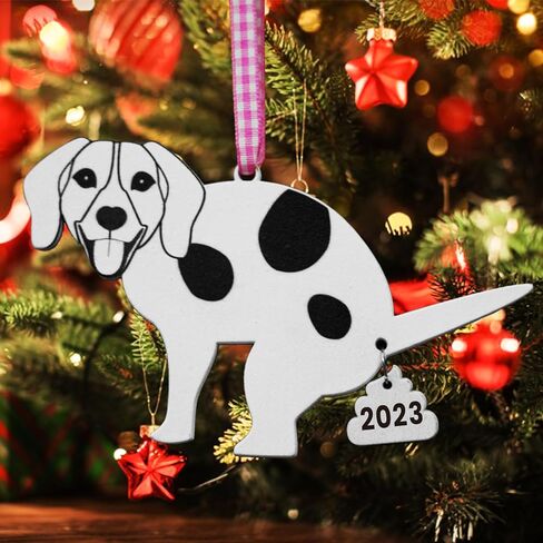 زينة الكريسماس 2021 - زينة كلب لشجرة الكريسماس - براز كلب خشبي مضحك معلق هدايا زينة للديكور الداخلي للمنزل والعطلات in Kuwait