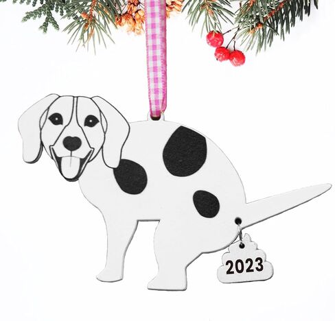 زينة الكريسماس 2021 - زينة كلب لشجرة الكريسماس - براز كلب خشبي مضحك معلق هدايا زينة للديكور الداخلي للمنزل والعطلات in Kuwait