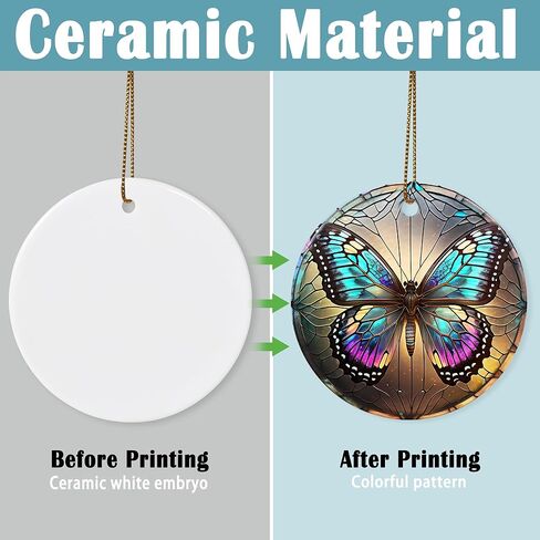 Touber Stained Ceramic Butterfly Ornament - Butterfly Christmas Ornaments - Christmas Tree Ornaments - Christmas Decorations - Butterfly Decor for Office, Room, Home - Holiday Present Ideas - A in Kuwait