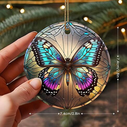 Touber Stained Ceramic Butterfly Ornament - Butterfly Christmas Ornaments - Christmas Tree Ornaments - Christmas Decorations - Butterfly Decor for Office, Room, Home - Holiday Present Ideas - A in Kuwait