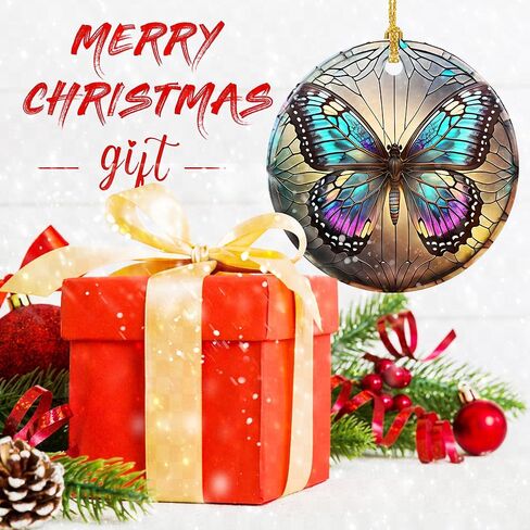 Touber Stained Ceramic Butterfly Ornament - Butterfly Christmas Ornaments - Christmas Tree Ornaments - Christmas Decorations - Butterfly Decor for Office, Room, Home - Holiday Present Ideas - A in Kuwait