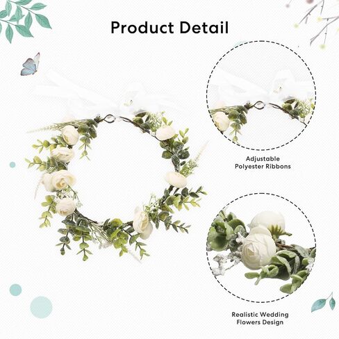 Dog Wedding Flower Collar Dog Flower Crown Wedding Adjustable Green Eucalyptus Leaf Flower Wreath for Home Wedding Birthday Party Decor in Kuwait