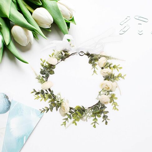 Dog Wedding Flower Collar Dog Flower Crown Wedding Adjustable Green Eucalyptus Leaf Flower Wreath for Home Wedding Birthday Party Decor in Kuwait