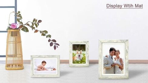 إطارات صور Alkerman مقاس 5x7 (عبوة من قطعتين)، عرض الصور 4x6 مع حصيرة أو 5x7 بدون حصيرة، نمط خشبي أبيض ريفي زجاج عالي الوضوح لعرض سطح الطاولة وإطار صور مثبت على الحائط in Kuwait