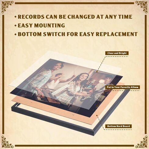 Geetery 18 Pcs Black Vinyl Record Album Frame 12.5 x 12.5 Inch, Aluminum Metal Music Picture Frame Cover Wall Mount with Polished Acrylic for Wall Hanger, LP Record Insert Not Included in Saudi Arabia