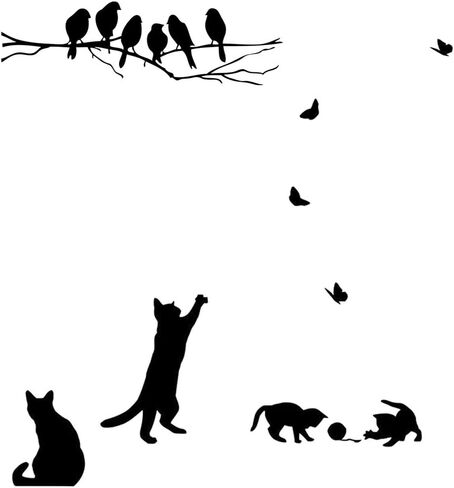 2 Sets Wall Decor Stickers, Black Cat and Tree Branches Birds Wall Art Decals, DIY Wallpaper Mural Home Decoration for Living Room, Bedroom, Farmhouse Decor in Kuwait
