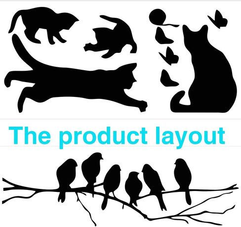 2 Sets Wall Decor Stickers, Black Cat and Tree Branches Birds Wall Art Decals, DIY Wallpaper Mural Home Decoration for Living Room, Bedroom, Farmhouse Decor in Kuwait