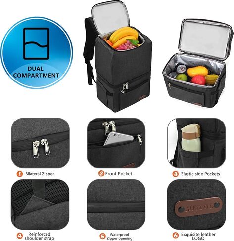 Double Deck Cooler Backpack for Men Women 33 Cans - Lightweight Insulated Lunch Backpack - Cooler Bag for Hiking, Travel, Picnics, Camping, Fishing, Outdoor -MIYCOO (25L, Black) in Kuwait