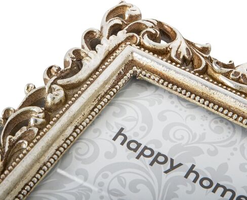 هابي هوم ويرز اطار صورة عتيق ومزخرف بلونين فضي لامع وذهبي ريفي 5×7 من الراتنج مع ديكور زهور | بورتريه او منظر طبيعي in Kuwait