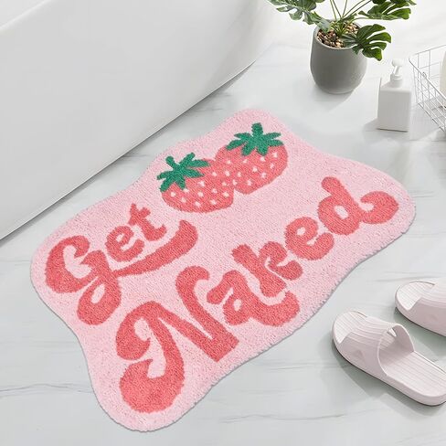 سجاد حمام Yonchic Get Naked، ألياف دقيقة سميكة وناعمة، سجادة إكسسوارات حمام على شكل فراولة وردية لطيفة ومضحكة، مقاس 20 بوصة × 32 بوصة ماصة للماء وقابلة للغسل وغير قابلة للانزلاق للاستحمام in Kuwait
