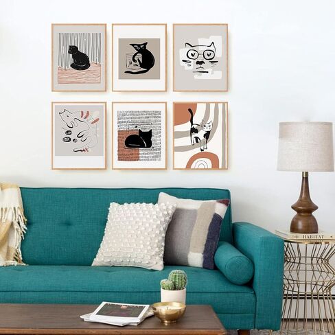 مطبوعات فنية جدارية تجريدية على شكل قطط، ديكور حائط عصري للقطط من منتصف القرن، ملصقات بوهو قطة ديكور للجدران، طباعة قماشية بسيطة لديكور القطط، ملصق قطة سوداء، فكرة هدية لمحبي القطط، لوحة قماشية in Kuwait