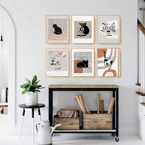 مطبوعات فنية جدارية تجريدية على شكل قطط، ديكور حائط عصري للقطط من منتصف القرن، ملصقات بوهو قطة ديكور للجدران، طباعة قماشية بسيطة لديكور القطط، ملصق قطة سوداء، فكرة هدية لمحبي القطط، لوحة قماشية in Kuwait