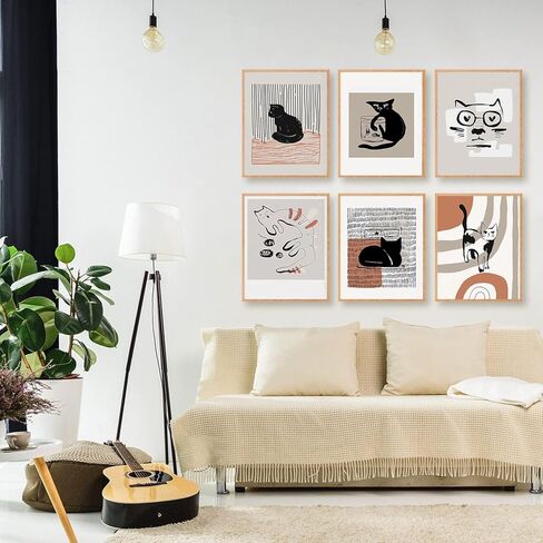 مطبوعات فنية جدارية تجريدية على شكل قطط، ديكور حائط عصري للقطط من منتصف القرن، ملصقات بوهو قطة ديكور للجدران، طباعة قماشية بسيطة لديكور القطط، ملصق قطة سوداء، فكرة هدية لمحبي القطط، لوحة قماشية in Kuwait