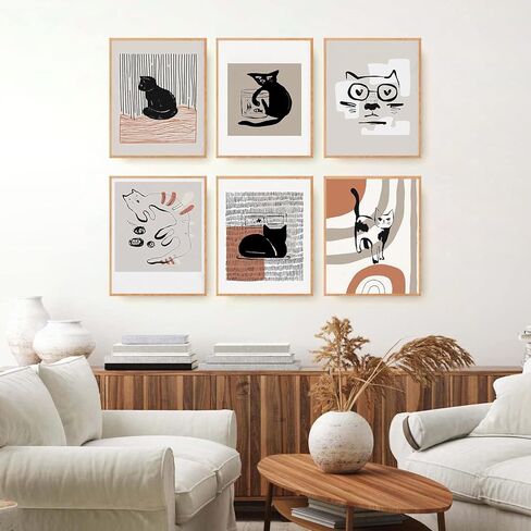 مطبوعات فنية جدارية تجريدية على شكل قطط، ديكور حائط عصري للقطط من منتصف القرن، ملصقات بوهو قطة ديكور للجدران، طباعة قماشية بسيطة لديكور القطط، ملصق قطة سوداء، فكرة هدية لمحبي القطط، لوحة قماشية in Kuwait