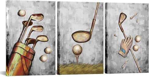RyounoArt 3 Piece Golf Course Poster Wall Art Sport Canvas Painting Large Home Decorations Picture for Gym Living Room Wall Decor Framed in Kuwait