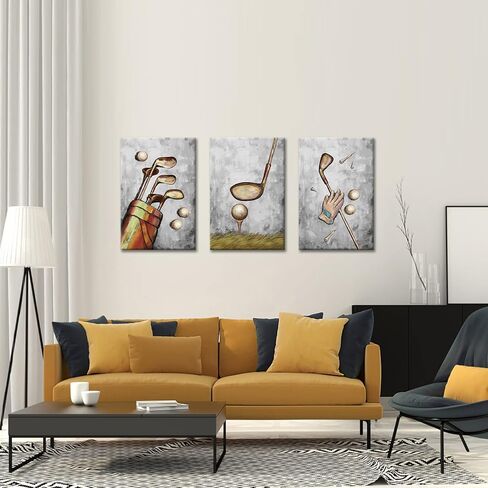 RyounoArt 3 Piece Golf Course Poster Wall Art Sport Canvas Painting Large Home Decorations Picture for Gym Living Room Wall Decor Framed in Kuwait