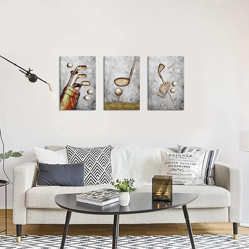 RyounoArt 3 Piece Golf Course Poster Wall Art Sport Canvas Painting Large Home Decorations Picture for Gym Living Room Wall Decor Framed in Kuwait