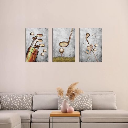 RyounoArt 3 Piece Golf Course Poster Wall Art Sport Canvas Painting Large Home Decorations Picture for Gym Living Room Wall Decor Framed in Kuwait