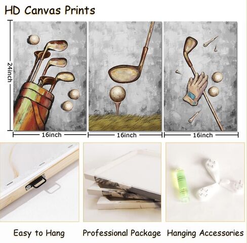 RyounoArt 3 Piece Golf Course Poster Wall Art Sport Canvas Painting Large Home Decorations Picture for Gym Living Room Wall Decor Framed in Kuwait
