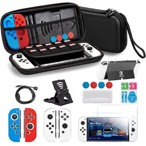 Switch Case for Nintendo Switch OLED, Carrying Storage Case with Game Card Slots 10 IN 1 Accessories Kit with Protective Cover for Console Joy-Con, Switch Thumb Grips, Screen Protector, Switch Stand in Kuwait
