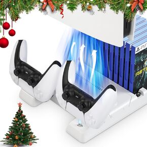 محطة تبريد JCNZM 2023 الجديدة لجهاز PS5 Slim وPS5 مع محطة شحن وحدة تحكم مزدوجة: مروحة هادئة ومنافذ شحن مزدوجة و11 فتحة تخزين للألعاب - أداء محسّن لوحدة التحكم وطول العمر! in Kuwait