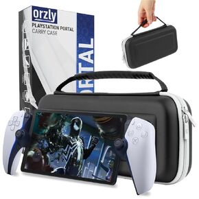 حقيبة Orzly Carry مصممة لمشغل Playstation Portal البعيد لوحدة تحكم PS5 التي تحمل الملحقات وحماية السفر والتخزين لشاحن سماعة الرأس والمزيد أبيض/أسود - إصدار صندوق الهدايا