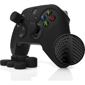 Foamy Lizard SeriesPro Controller Skin for Xbox Series X & S Protector Ergonomic Soft Studded Anti-Slip Silicone Rubber Gel Grip Case, 1 Cover + 8 Raised Thumb Grip Caps (NOT for Elite 1/2) (Black)