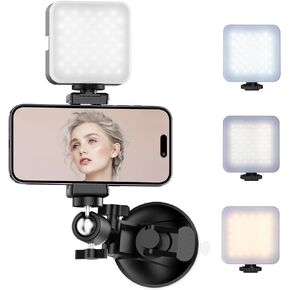 حامل هاتف على شكل كأس شفط من هيركلير مع ضوء، حامل هاتف دش مرآة لأساسيات صانع محتوى المكياج، حامل ثلاثي مرآة مع ضوء لمطبخ الحمام متوافق مع جميع الأسطح الملساء in Kuwait